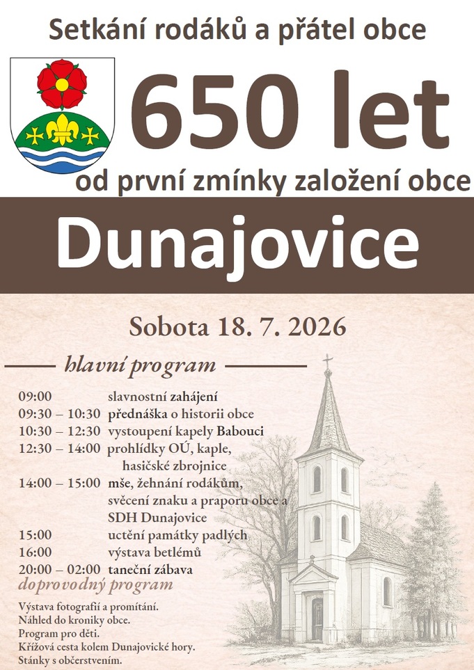 Pozvánka na setkání - 650 let obce